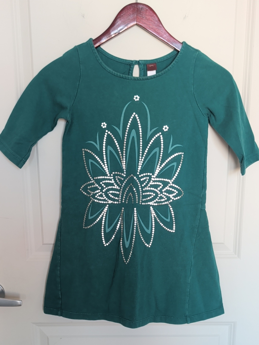 Tea Collection Teal Dress with Silver Stud Floral Mandala